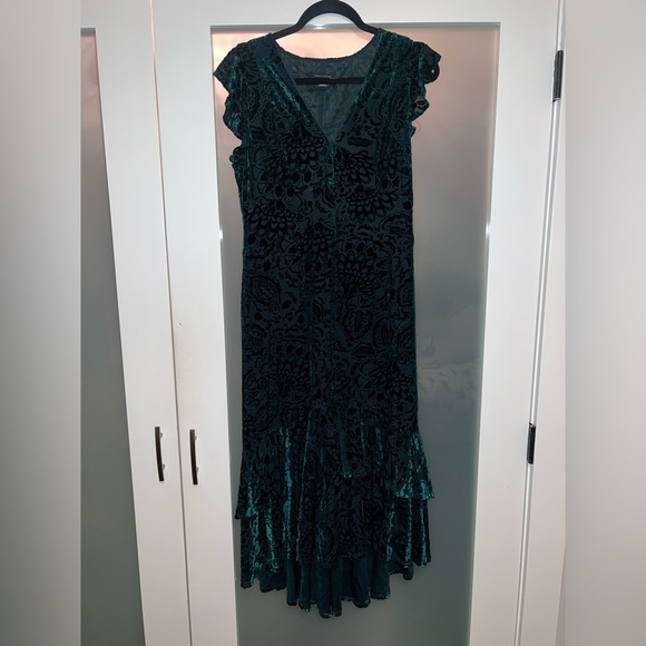 Teal & Black Velvet Midi Dress – Flutter Sleeve - Picture 4 of 5